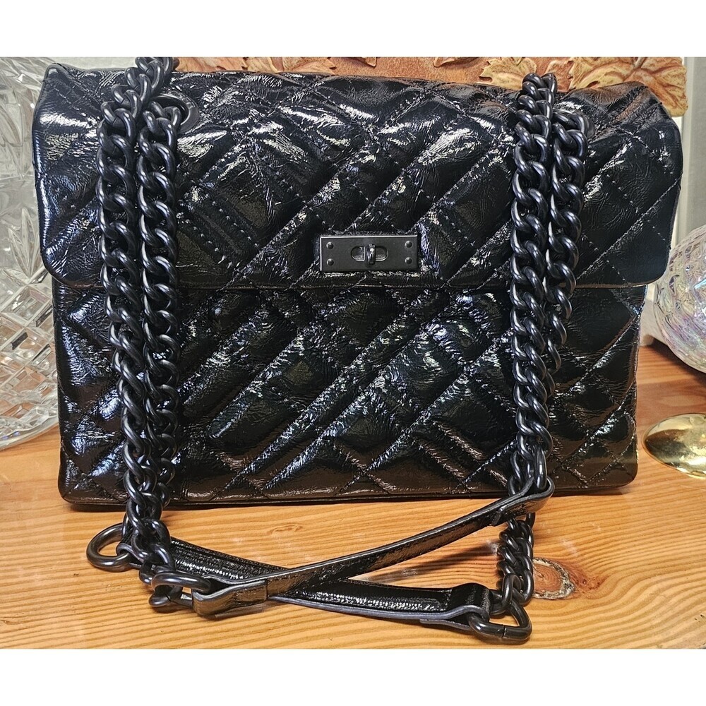 Kurt Geiger London Brixton Lock Drench Black Patent Leather Shoulder Bag